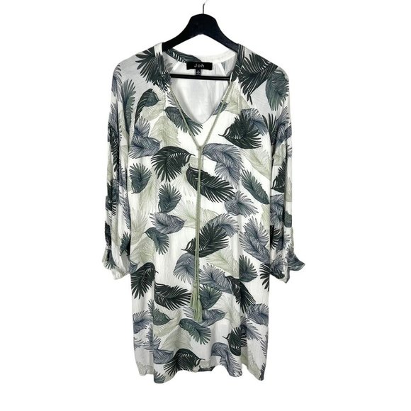 joh Dresses & Skirts - Joh White Green Leaf Long Sleeve Gauzey Tunic Dress Medium